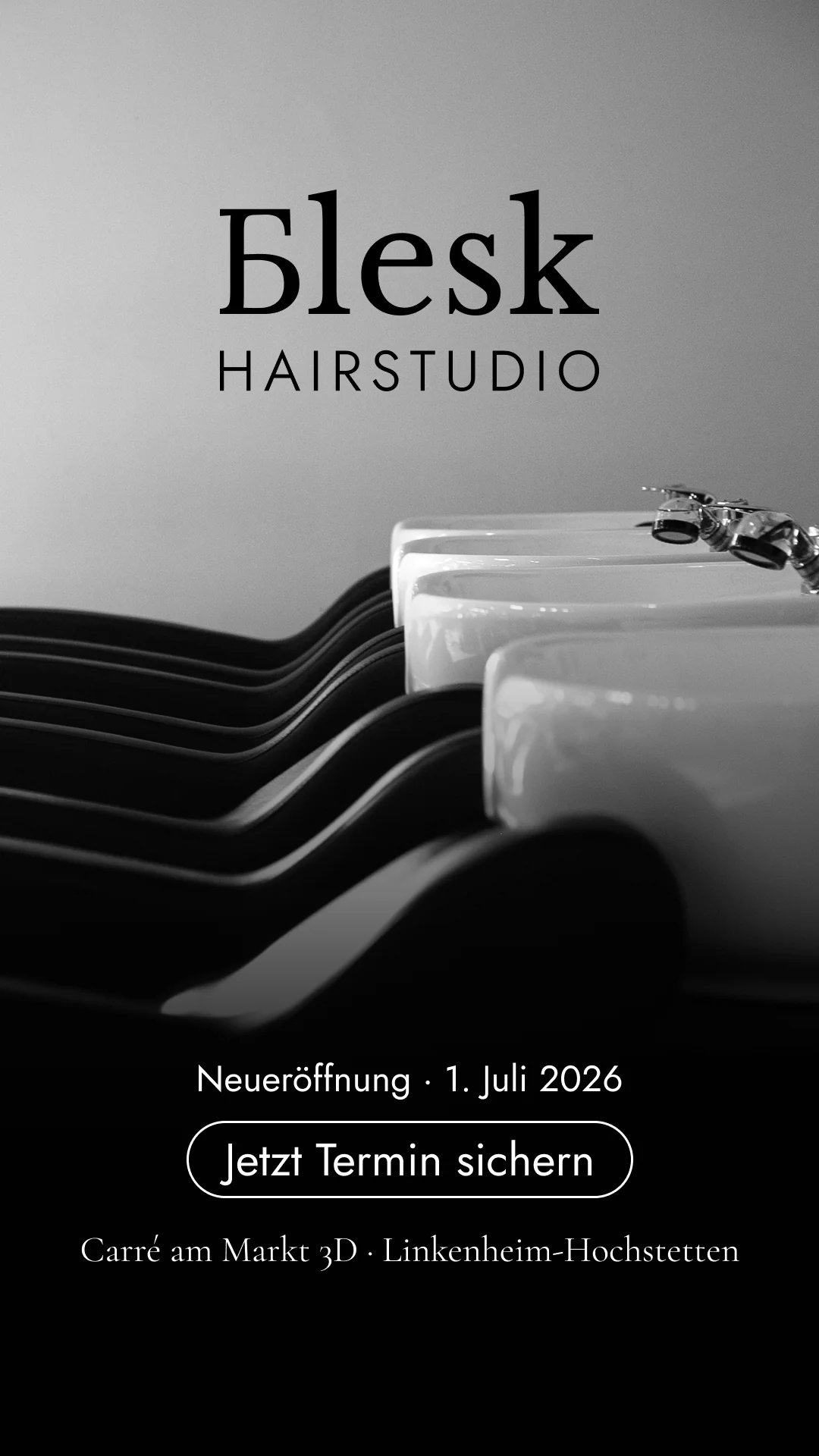 Blesk Hairstudio – Social-Ad im Story-Format für die Neueröffnung am 1. Juli 2026